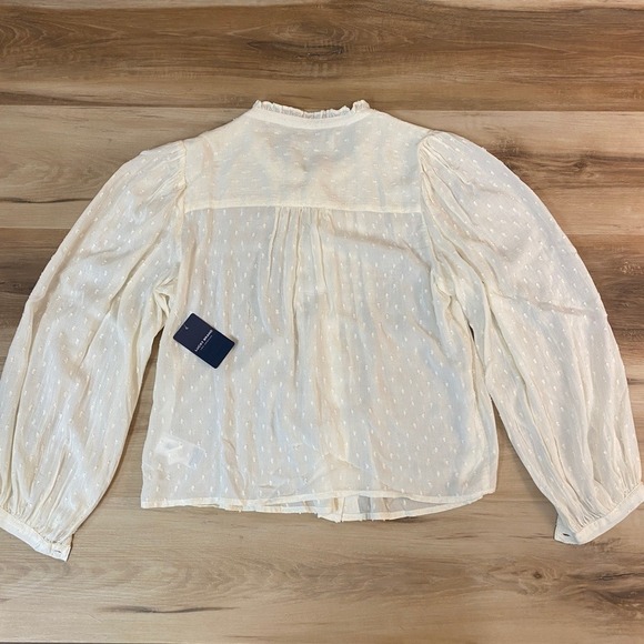 Lucky Brand Women's Swiss Dot Blouse Ruffled Collar Long Sleeve Top XS - Picture 5 of 9